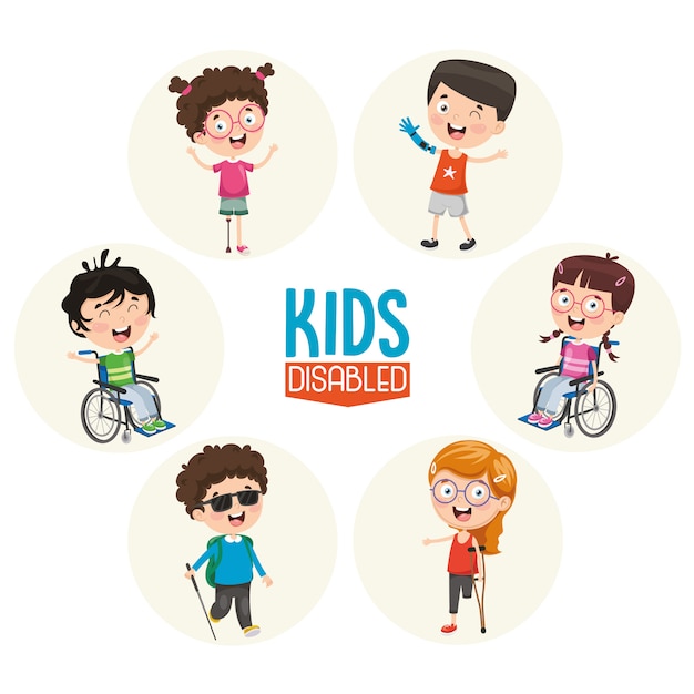 Vector illustration of disabled kids