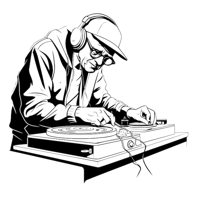 Vector illustration of a disc jockey playing on turntable