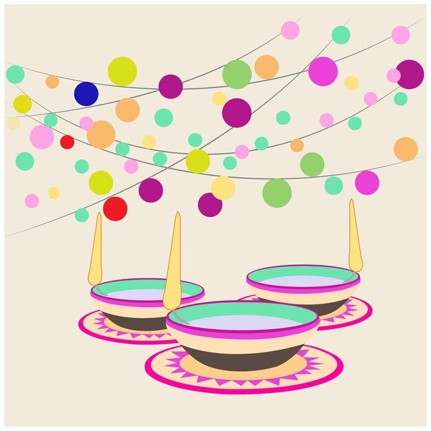 Vector vector illustration of diwali celebration with decorative colourful design set
