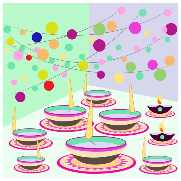 Vector vector illustration of diwali celebration with decorative colourful design set