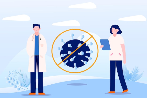 Vector illustration of a doctor analyzing viruses