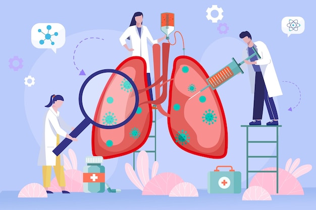 Vector vector illustration of a doctor curing lungs