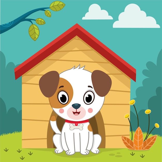 Vector illustration of a dog and his house