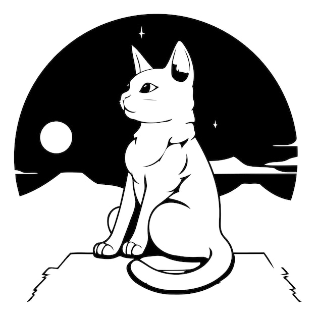 Vector vector illustration of a dog sitting in the moonlight cartoon style