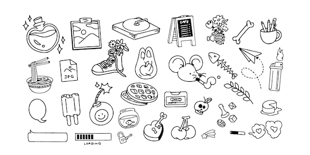 Vector illustration of Doodle cute for kid, Hand drawn set for decoration on white background.