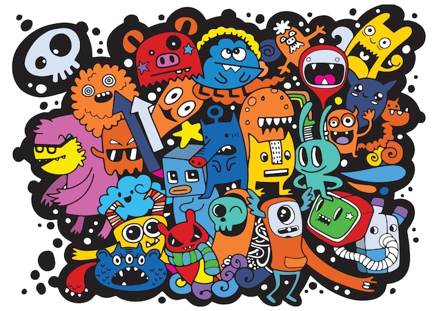 Vector vector illustration of doodle cute monster background ,hand draw