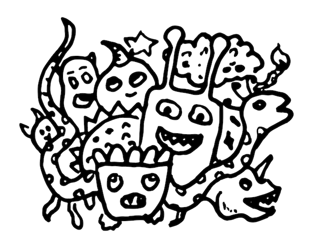 Vector illustration of Doodle cute Monster background. Hand drawing Doodle.