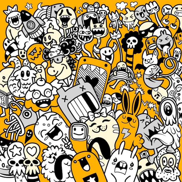 Illustrazione vettoriale di doodle cute monster sfondo disegno a mano doodle