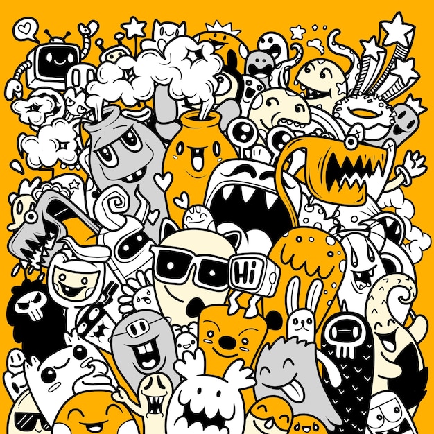 Vector illustration of Doodle cute Monster background Hand drawing Doodle