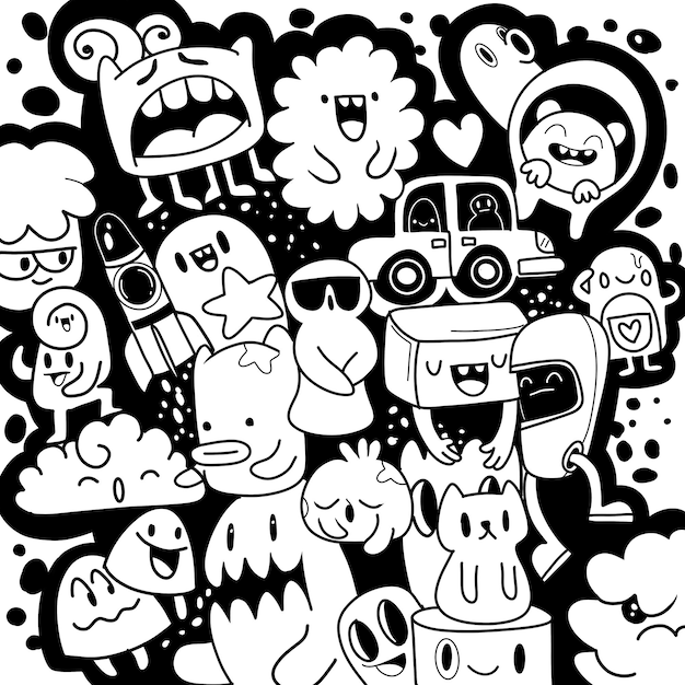 Vector illustration of doodle cute monster background hand drawing doodle