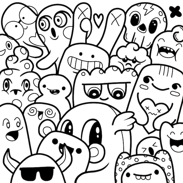 Vector illustration of Doodle cute Monster background Hand drawing Doodle