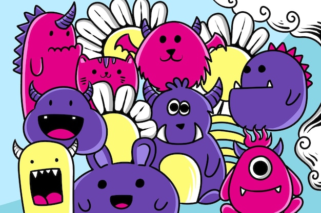 Vector illustration of Doodle cute Monster background