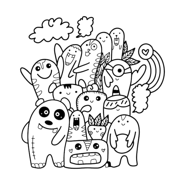 Vector illustration of doodle cute monster cartoon funny