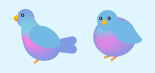 Vector illustration of a dove in pastel colors Pigeon in two different poses blue pink purple colors orange paws beak bird feathers fly feathered nest Pale blue background Animal concept