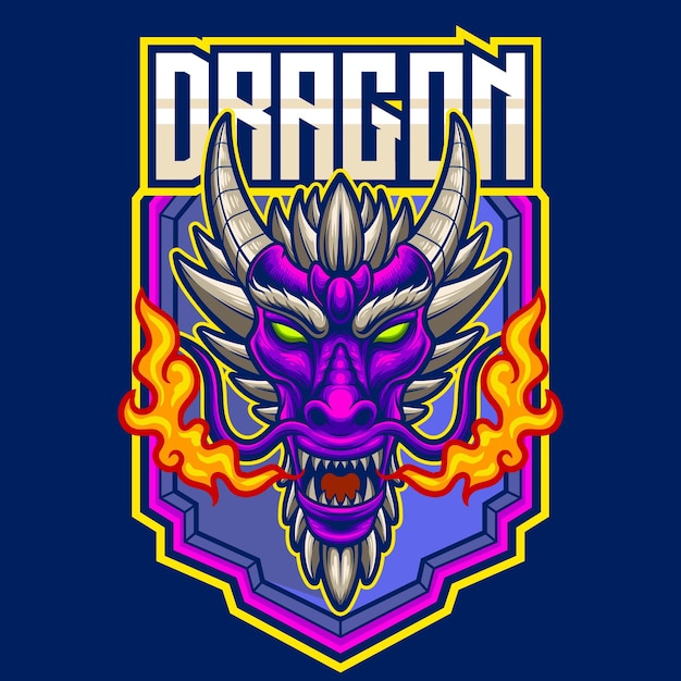 Illustrazione vettoriale del logo della mascotte della testa di drago con stile esport