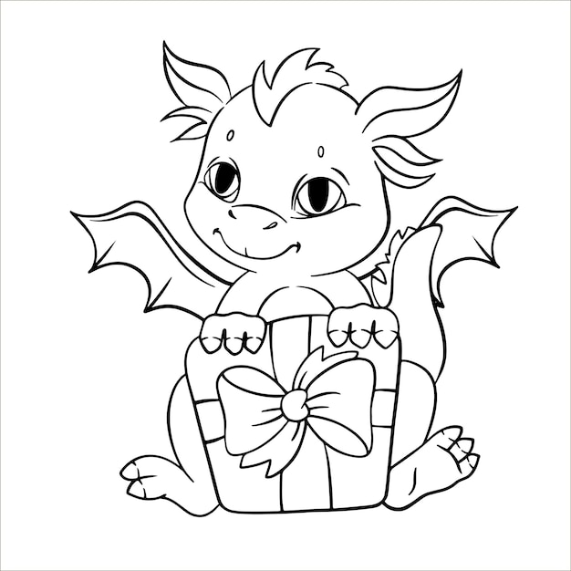 Vector vector illustration dragon outline black symbol of the year cute baby dragon children's coloring boo