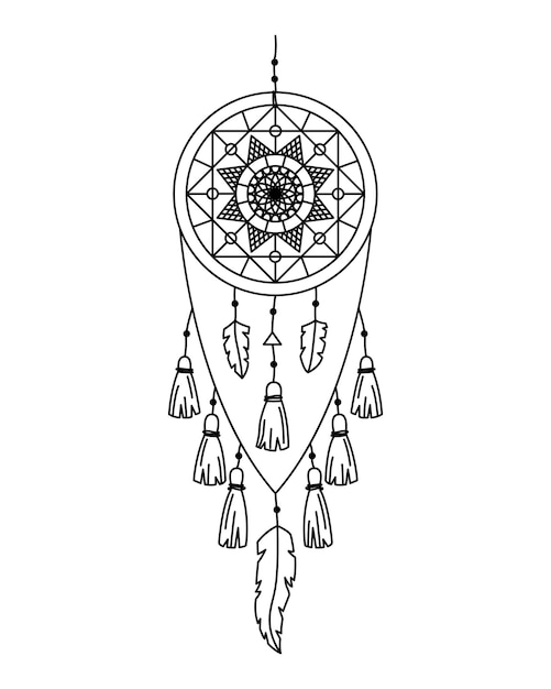 Vector illustration of dreamcatcher in boho style. mystery interior