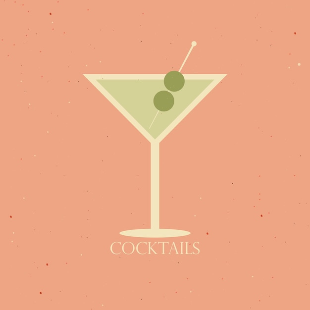 Vector vector illustration of dry martini cocktail with olives