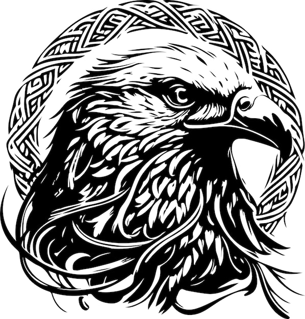 Vector illustration of eagle head with ornament. Vector illustration.