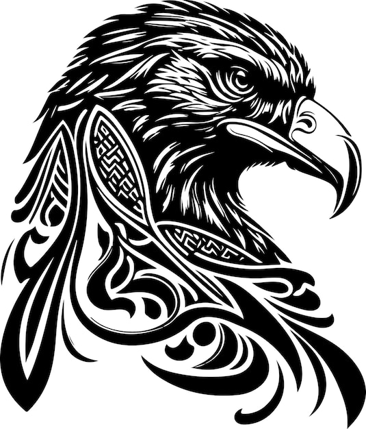 Vector illustration of eagle head with ornament. Vector illustration.