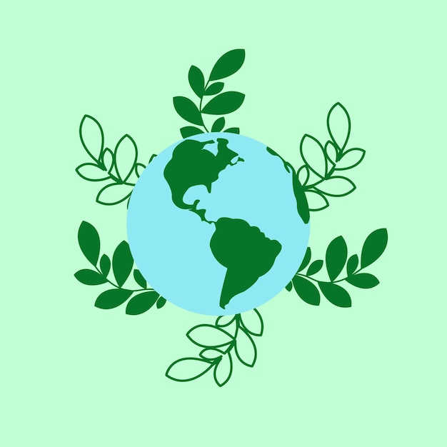 Vector vector illustration of earth globe with green leaves recycle leaves concept of world environment day save the earth earth day