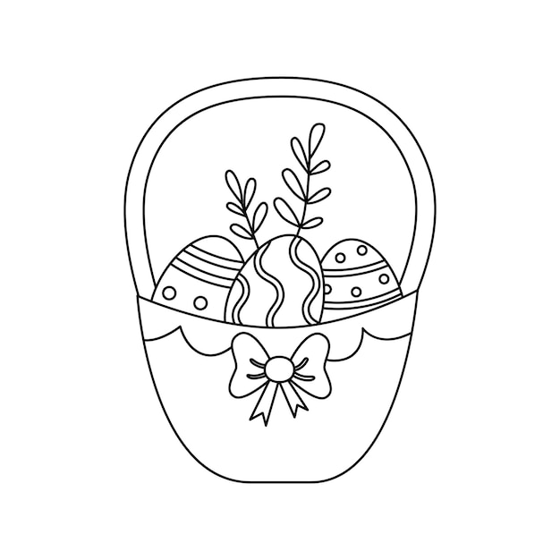 Illustrazione vettoriale del cestino di pasqua in stile doodle isolato.