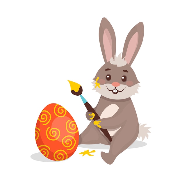 Vector illustration The Easter Bunny is coloring the egg Easter Set