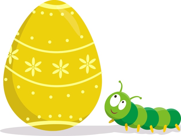 Vector illustration of an Easter egg and a caterpillar Funny caterpillar and Easter egg