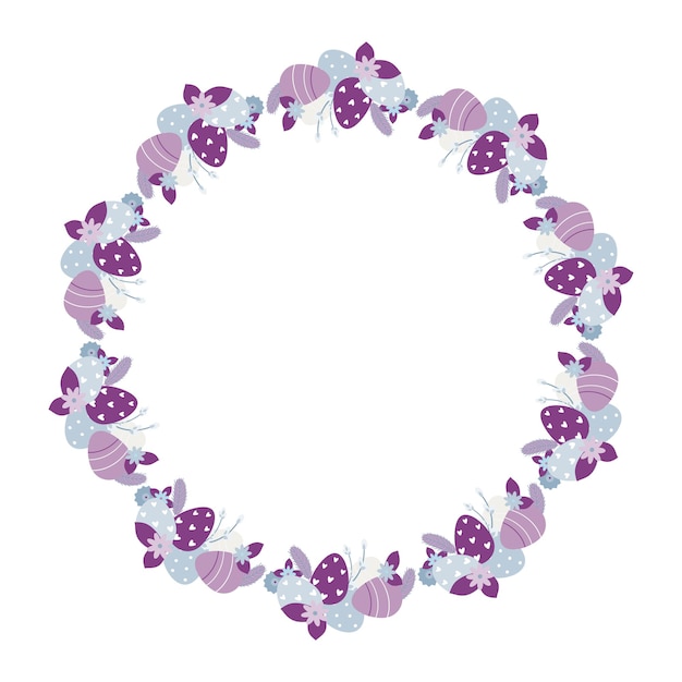 Vector illustration of Easter wreath made of flowers and eggs and feathers