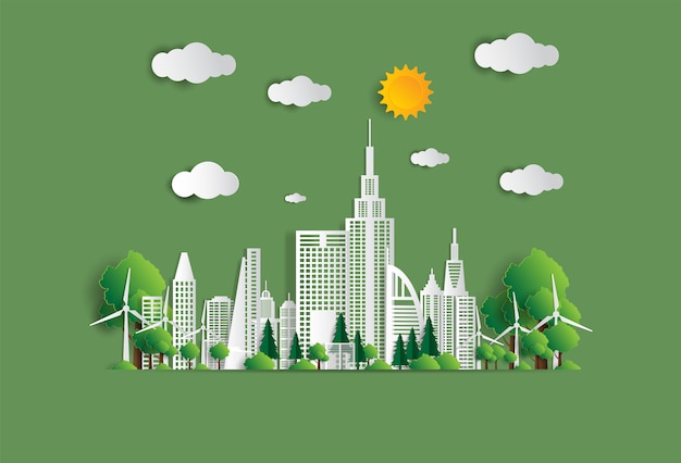 Vector illustration. eco friendly concept, green city save the world,