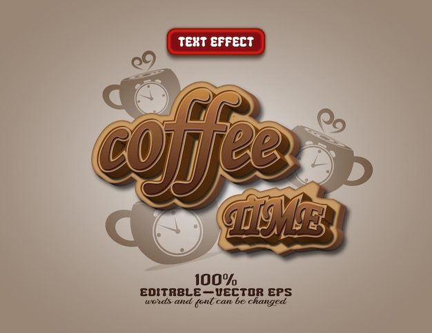 Vector vector illustration editable coffee time text effect font