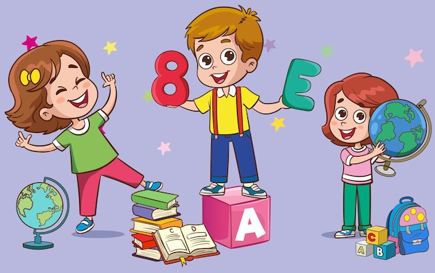 vector illustration of Education Concept With Funny School Child