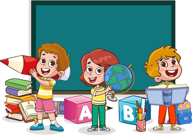 vector illustration of Education Concept With Funny School Child