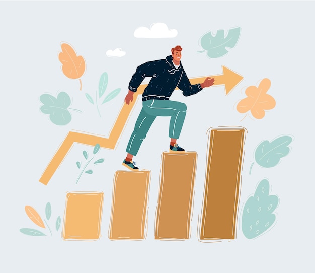 vector illustration of education success graph successful man step on level