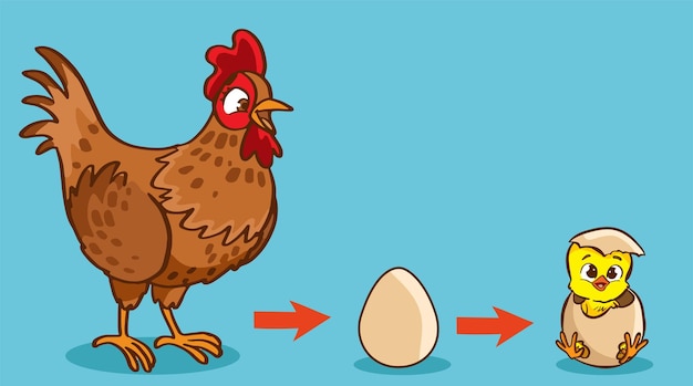 Vector illustration of egg turning into chicken