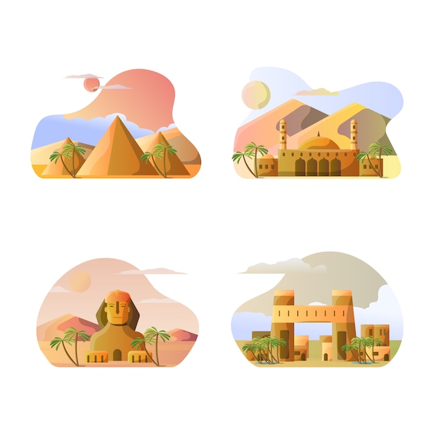 Vector vector illustration of egypt country's tourist destinations