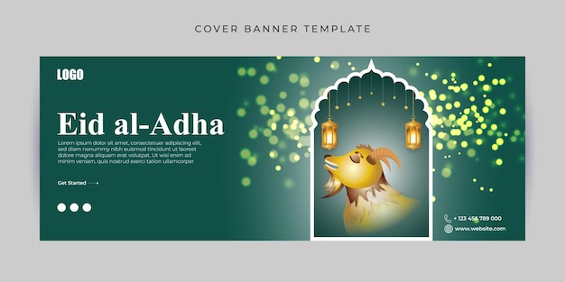 Vector illustration of Eid al Adha Mubarak Facebook cover banner mockup Template