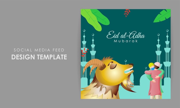 Vettore illustrazione vettoriale del modello di mockup del feed della storia dei social media di eid al adha mubarak