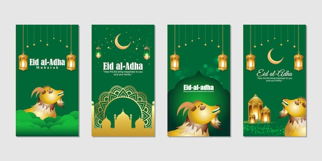 Векторная иллюстрация шаблона макета набора историй в социальных сетях Eid al Adha Mubarak