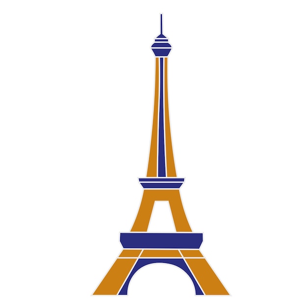 Vector illustration of Eiffel tower in blue and orange color on white background