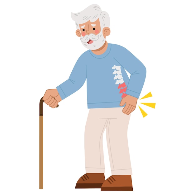 Vector illustration of elderly man with back pain