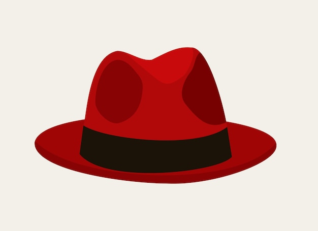 Vector illustration of elegant red fedora hat isolated on light beige background.