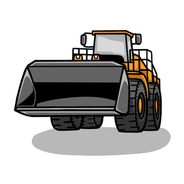 Vettore illustrazione vettoriale del caricatore di estremità veicolo pesante. bulldozer giallo, escavatore, macchina da cava.