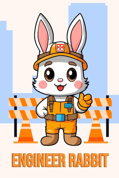 Vector Illustration Engineer Rabbit Animal Clipart