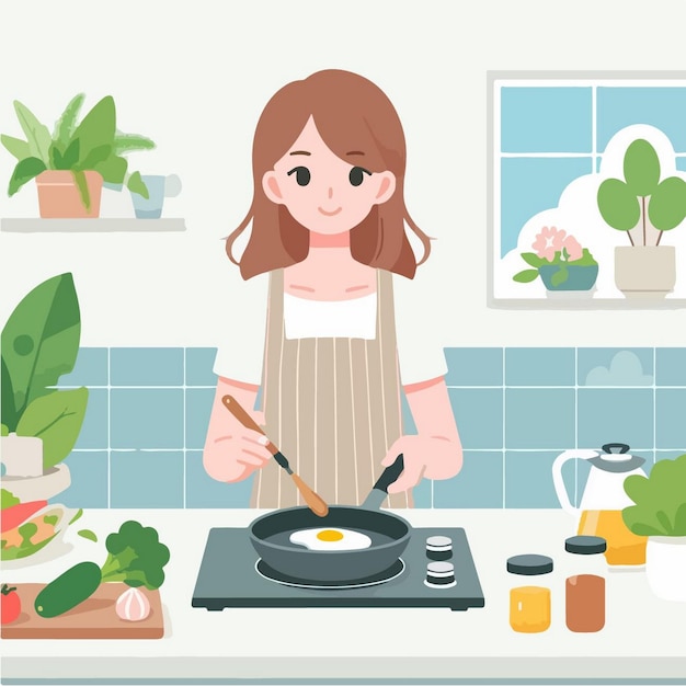 Vector vector illustration of enjoying cook in flat design style