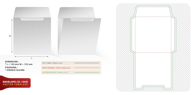 벡터 일러스트 레이 션 제품 구획에 대한 봉투 포장 다이 컷 템플릿 디자인 3d 이랑