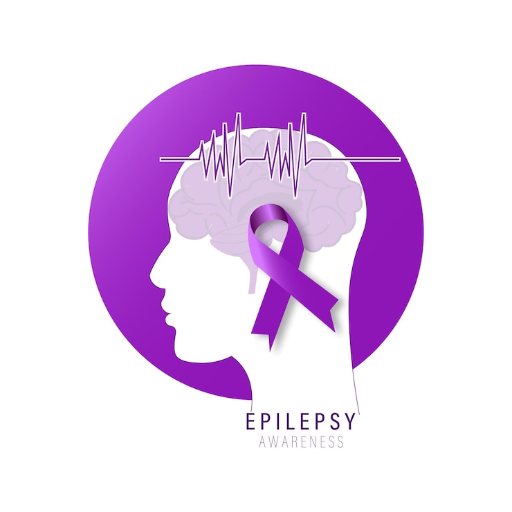 Vector vector illustration for epilepsy awareness with brain and ribbon design