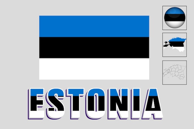 Vector illustration of the Estonian flag and map