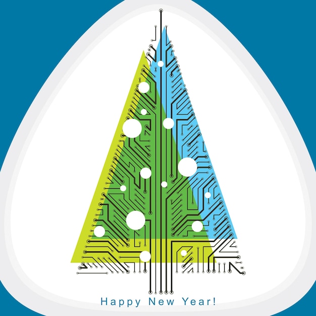 Vector illustration of evergreen Christmas tree created with wireframe and connected lines as branches. Celebration theme. Eco friendly technology concept.