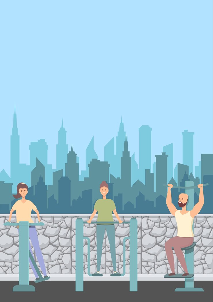Vector vector illustration of exercising with sports equipment on the street